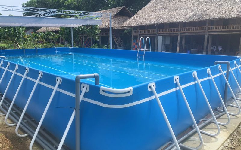 Tân Tiến bàn giao bể bơi bạt 18×7,5m cho homestay tại Quốc Oai
