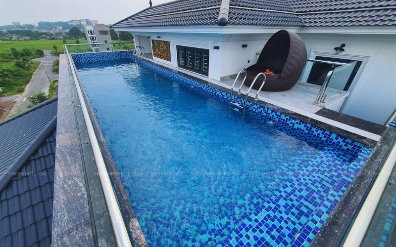 Bể bơi tầng thượng 36m2 nâng cấp không gian biệt thự tại Bắc Ninh